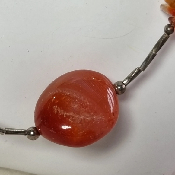 Sterling Silver Agate Necklace Amber Tone Toggle Clasp - Picture 6 of 10